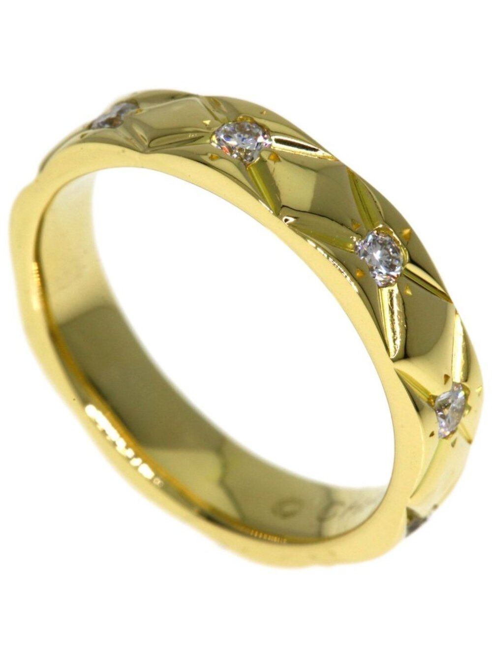Chanel Quilted Half Eternity Diamond Ring 18k Yellow Gold